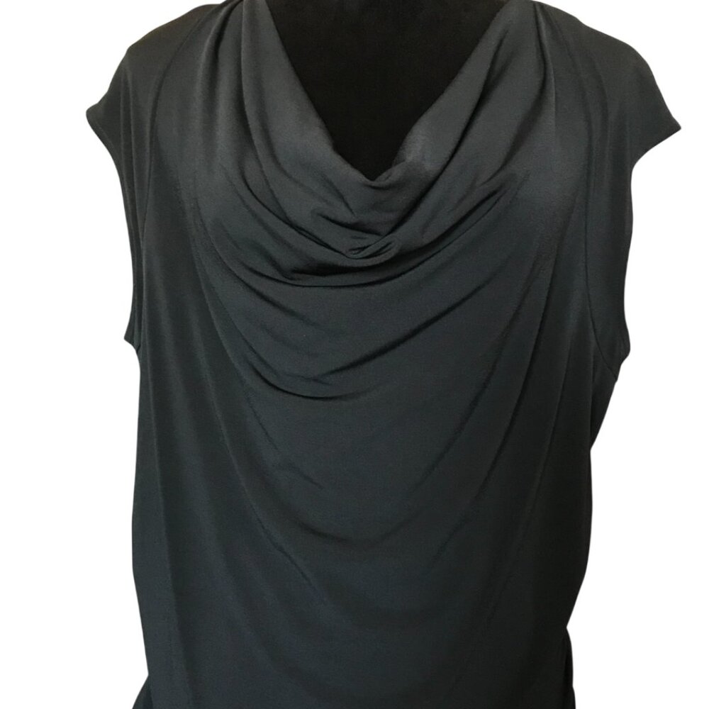 Soft Dressy Top, Drape Neck Blouse Ruched Sides Quiet Luxury Plus Sz XL 16-18